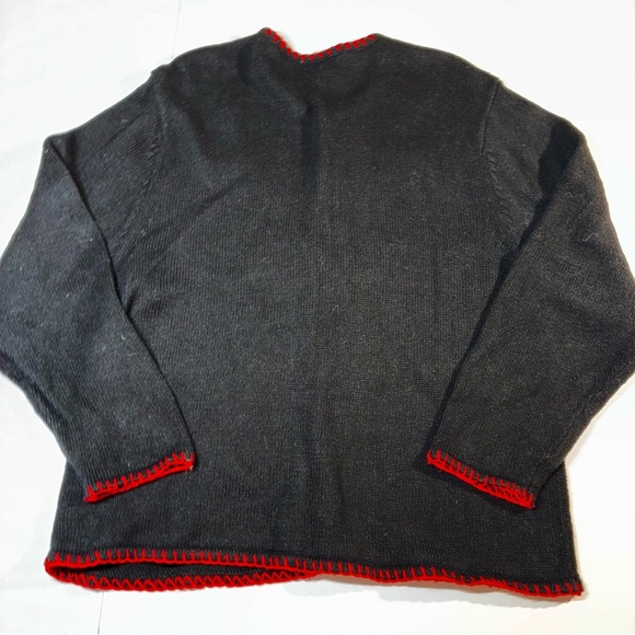 Vintage Christmas Cardigan L Sweater Crystal Kobe Black Embroidery Sequins Beads - Picture 6 of 8